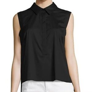 NEW MILLY Pleated Sleeveless Top Point Collar Button Down Sleeveless Black Small